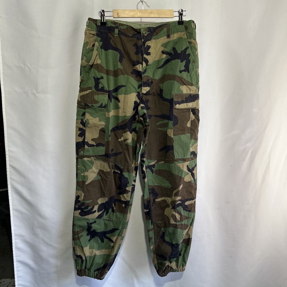 USGI BDU Pants Mens Medium Regular Woodland Camo Cargo Cinch Hem